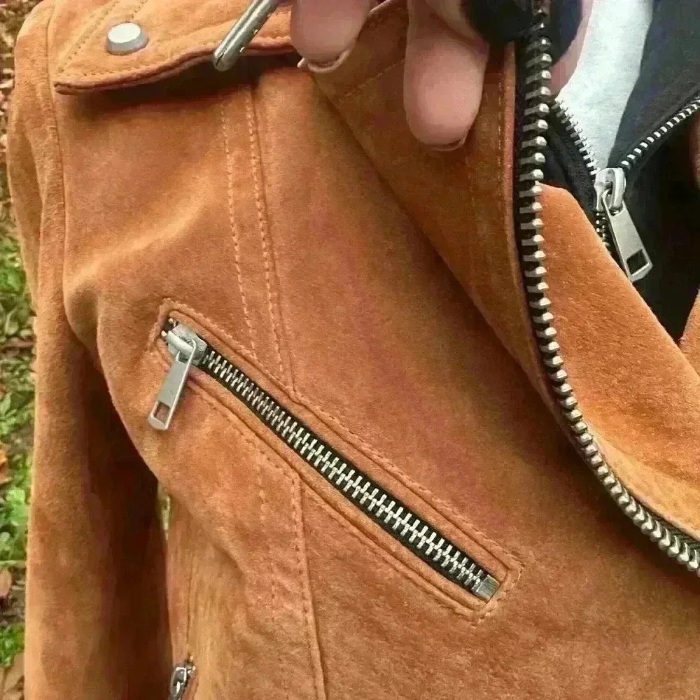 7 For All Mankind suede leather jacket. Brown. Size small. Detachable hood - Picture 5 of 14